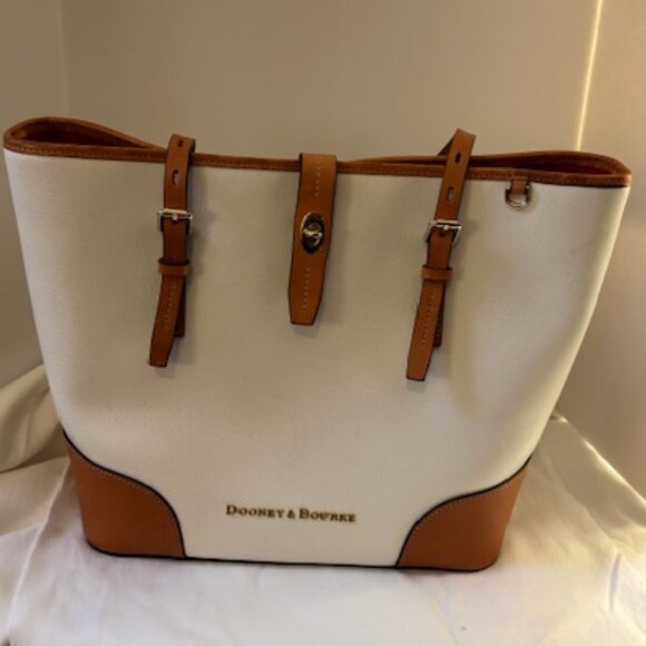 Dooney & Bourke Handbags - Dooney Bourke Claremont Dover Large Leather Tote Ivory Camel Trim